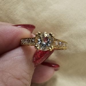 Sz 7, Aquamarine & Diamond Ring, 925 Silver, 14K YG Plating, Vintage, Filigree